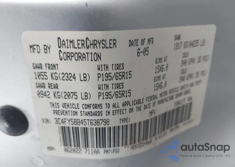 2005 Chrysler Pt Cruiser Touring from USA, damaged, VIN 3C4FY58B45T638798